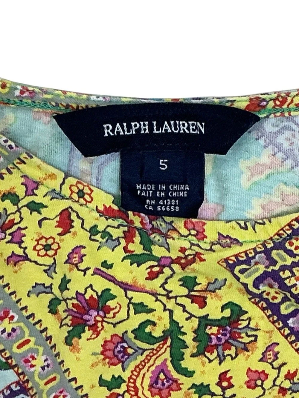 Ralph Lauren Dress 100% Cotton Long Sleeve Boho Patchwork Paisley Girls Size 5